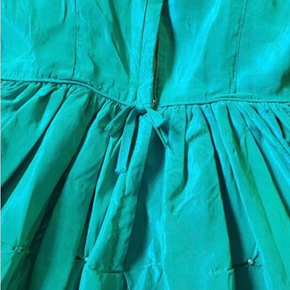 Vintage 1950's Silk taffeta dress blue/green Rhinestone & Crinoline US0P - Picture 4 of 8